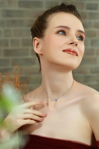 B. BRILLIANT Necklace for Women Sterling Silver Genuine Created or Simulated Gemstone Bezel Cushion-Cut Solitaire Short Choker Jewelry for Girls Teens Bridesmaids Prom in Saudi Arabia