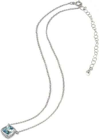 B. BRILLIANT Necklace for Women Sterling Silver Genuine Created or Simulated Gemstone Bezel Cushion-Cut Solitaire Short Choker Jewelry for Girls Teens Bridesmaids Prom in Saudi Arabia