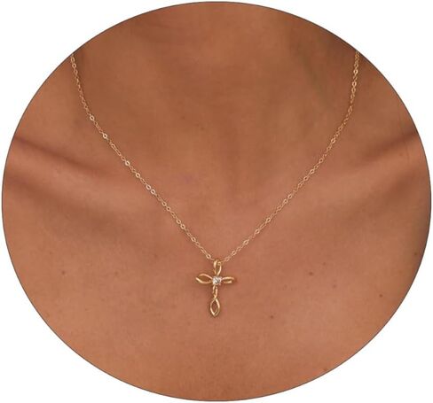 اسكومي قلادة الصليب للنساء | قلادة متقاطعة مطلية بالذهب والفضة عيار 14 قيراط، سلسلة بدلاية متقاطعة عصرية، مجوهرات تزيين يومية بسيطة للنساء والفتيات، هدية دينية رائعة in Kuwait