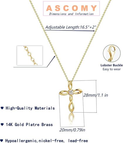 اسكومي قلادة الصليب للنساء | قلادة متقاطعة مطلية بالذهب والفضة عيار 14 قيراط، سلسلة بدلاية متقاطعة عصرية، مجوهرات تزيين يومية بسيطة للنساء والفتيات، هدية دينية رائعة in Kuwait