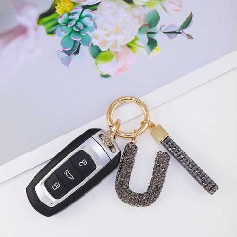 Initial Letter Keychains Cute Keychain for Women Girl Pink Crystal Bling Car Key Fob Keychain Charms for Backpack Accessories in Saudi Arabia