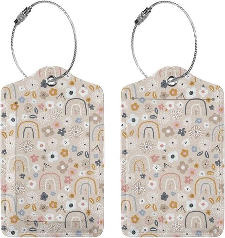BLOCIT 2 عبوة من علامات الأمتعة مع غطاء للخصوصية - حلقة من الفولاذ المقاوم للصدأ، بطاقة عنوان - حقيبة سفر لطيفة لحقائب السفر للنساء والرجال والأطفال والبنات (زهور قوس قزح لطيفة) in Kuwait