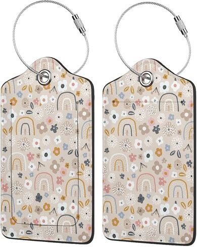 BLOCIT 2 عبوة من علامات الأمتعة مع غطاء للخصوصية - حلقة من الفولاذ المقاوم للصدأ، بطاقة عنوان - حقيبة سفر لطيفة لحقائب السفر للنساء والرجال والأطفال والبنات (زهور قوس قزح لطيفة) in Kuwait