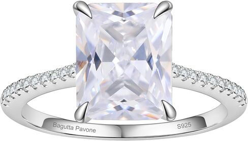 BAGUTTA PAVONE 4CT CZ Engagement Rings for Women,Women's Princess/Radiant Cut 925 Sterling Silver Solitaire Wedding Bands Engagement Promise Rings for Her with 18K White Gold Plated. in Saudi Arabia