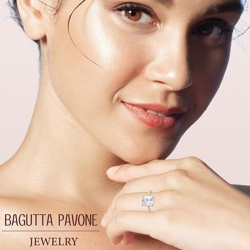 BAGUTTA PAVONE 4CT CZ Engagement Rings for Women,Women's Princess/Radiant Cut 925 Sterling Silver Solitaire Wedding Bands Engagement Promise Rings for Her with 18K White Gold Plated. in Saudi Arabia