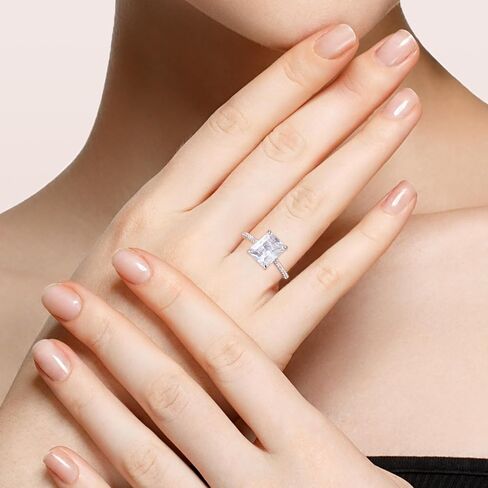 BAGUTTA PAVONE 4CT CZ Engagement Rings for Women,Women's Princess/Radiant Cut 925 Sterling Silver Solitaire Wedding Bands Engagement Promise Rings for Her with 18K White Gold Plated. in Saudi Arabia