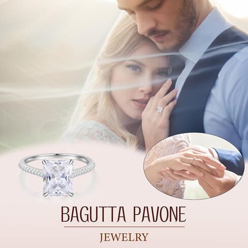 BAGUTTA PAVONE 4CT CZ Engagement Rings for Women,Women's Princess/Radiant Cut 925 Sterling Silver Solitaire Wedding Bands Engagement Promise Rings for Her with 18K White Gold Plated. in Saudi Arabia