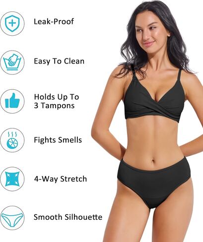 ملابس سباحة بيوتيكيني خلال فترة الحيض مانعة للتسرب للسباحة أثناء فترة السباحة للمراهقات والفتيات والنساء باللون الأسود in Kuwait