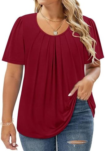 TIYOMI Women Plus Size Short Sleeve Tunic Tops Round V Neck Casual Shirts Summer Blouses XL-5XL in Saudi Arabia