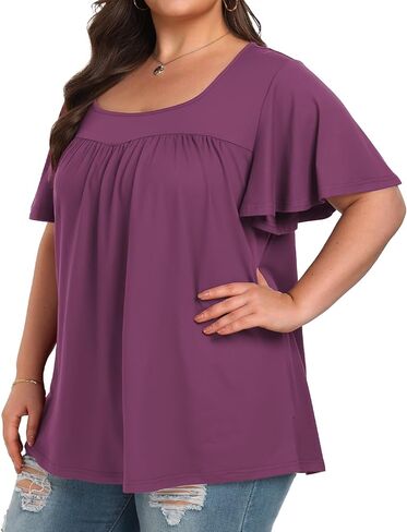 Tanmolo حريمي مقاس كبير بلايز كم قصير رقبة مربعة قمصان صيفية 2024 بلوزة تونيك ناعمة غير رسمية مقاس 14-26 1XL-4XL in Kuwait