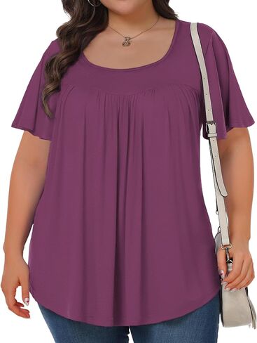 Tanmolo حريمي مقاس كبير بلايز كم قصير رقبة مربعة قمصان صيفية 2024 بلوزة تونيك ناعمة غير رسمية مقاس 14-26 1XL-4XL in Kuwait