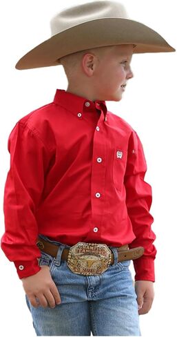 Cinch Boys' Long Sleeve Button-Down Western Shirt Red X-Small in Saudi Arabia