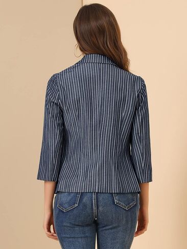 Allegra K Women's Striped 3/4 Sleeves Open Front Notched Lapel Blazer in Saudi Arabia