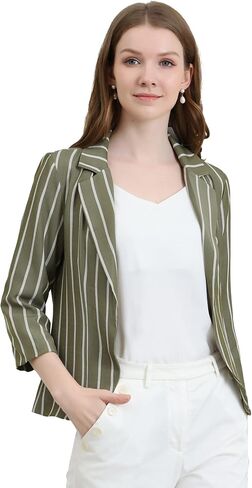 Allegra K Women's Striped 3/4 Sleeves Open Front Notched Lapel Blazer in Saudi Arabia
