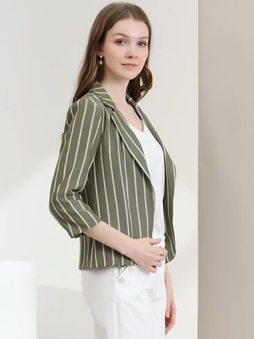 Allegra K Women's Striped 3/4 Sleeves Open Front Notched Lapel Blazer in Saudi Arabia