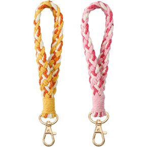 2 قطعة سلسلة المفاتيح مكرميه السوار ديزي نسج سوار اليدوية المعصم الحبل بوهو حبل كيرينغ حامل هاتف لفتاة النساء in Kuwait