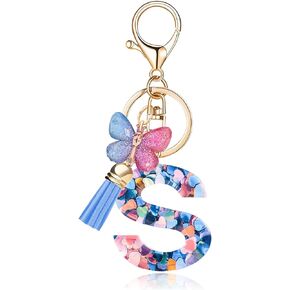 OKAICEN Fashion Alphabet Initial Letter Keychain Tassel Butterfly Pendant Key Ring for Purse Handbags Women Girl