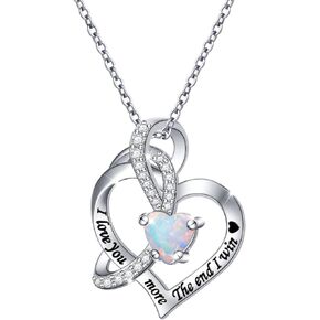 قلادة FLYOW من الفضة الإسترلينية 925 I Love You More The End I Win Lab أوبال على شكل قلب هدية للنساء والفتيات هدية عيد ميلاد، 18 بوصة