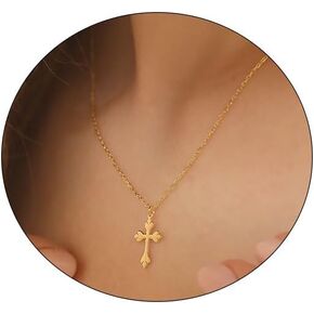 LEXODY Cross Necklace for Women 14K Gold Chain Necklace Dainty Beaded Cross Necklace Gold Necklace Cross Pendant Necklace Simple Cute Necklaces for Women Tiny Necklace for Women in Kuwait