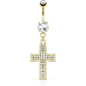 Pierced Owl - 14GA Crystal Paved Cross Dangling Belly Button Ring