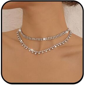 FUTIMELY Boho Layered Rhinestone Choker Necklaces for Women Girls,Dainty Crystal Choker Chain Statement Necklaces Sparkly Party Necklace Wedding Bridal Jewerly