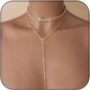 CSIYANJRY99 Rhinestone Necklace for Women Sparkly Crystal Rhinestone Choker Tennis Chain Fringe Long Necklace Gold Silver Rhinestone Statement Necklaces for Women in Kuwait
