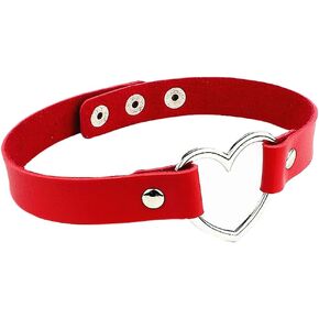 Heart Leather Choker Punk Necklace Goth Soft PU Collar for Women Men Girls Adjustable in Kuwait