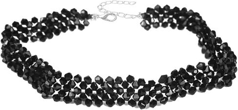 FORUBUS Black Crystal Beaded Choker Necklace, 5 Rows Black Crystal Collar Necklace, Flower Toggle Crystal Beads Choker Necklace for Women Girls in Saudi Arabia