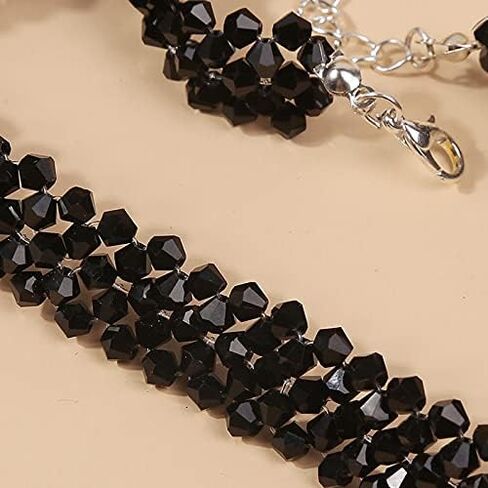 FORUBUS Black Crystal Beaded Choker Necklace, 5 Rows Black Crystal Collar Necklace, Flower Toggle Crystal Beads Choker Necklace for Women Girls in Saudi Arabia