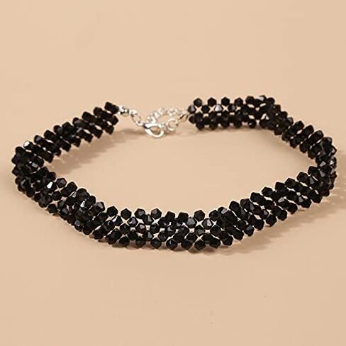 FORUBUS Black Crystal Beaded Choker Necklace, 5 Rows Black Crystal Collar Necklace, Flower Toggle Crystal Beads Choker Necklace for Women Girls in Saudi Arabia