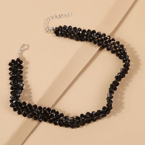 FORUBUS Black Crystal Beaded Choker Necklace, 5 Rows Black Crystal Collar Necklace, Flower Toggle Crystal Beads Choker Necklace for Women Girls in Saudi Arabia