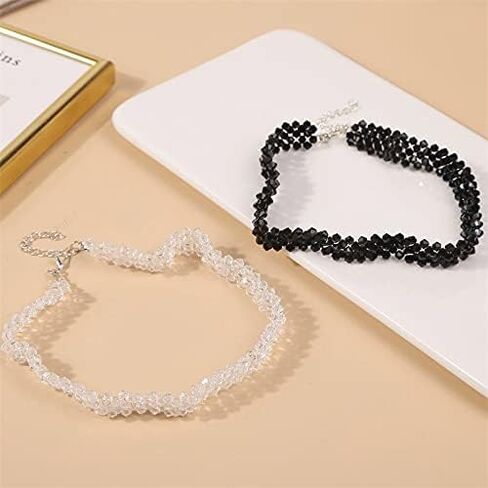 FORUBUS Black Crystal Beaded Choker Necklace, 5 Rows Black Crystal Collar Necklace, Flower Toggle Crystal Beads Choker Necklace for Women Girls in Saudi Arabia