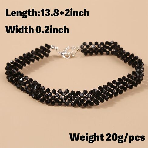 FORUBUS Black Crystal Beaded Choker Necklace, 5 Rows Black Crystal Collar Necklace, Flower Toggle Crystal Beads Choker Necklace for Women Girls in Saudi Arabia