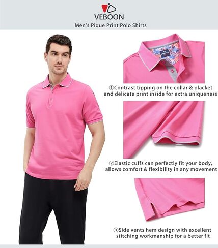 قمصان بولو بيكيه للرجال من VEBOON بأكمام قصيرة من مزيج القطن وياقة كاجوال للعمل in Kuwait