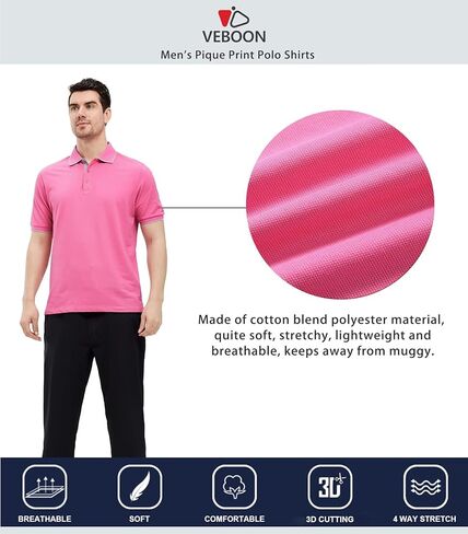 قمصان بولو بيكيه للرجال من VEBOON بأكمام قصيرة من مزيج القطن وياقة كاجوال للعمل in Kuwait