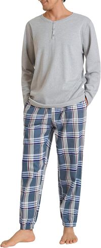 Latuza Men's Cotton Pajama Set Long Sleeve Henley Top Flannel Pants with Pockets in Saudi Arabia