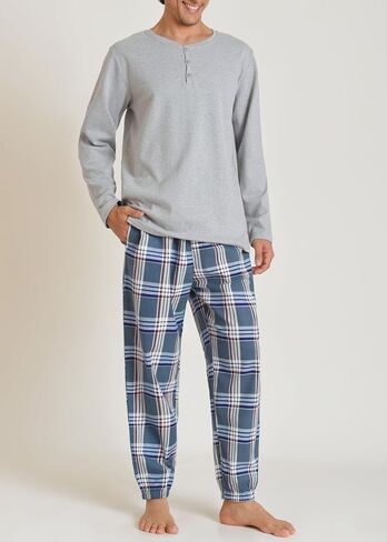 Latuza Men's Cotton Pajama Set Long Sleeve Henley Top Flannel Pants with Pockets in Saudi Arabia