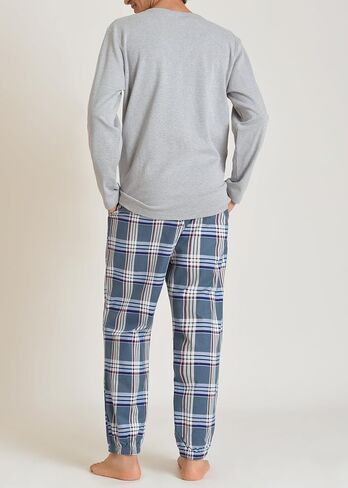 Latuza Men's Cotton Pajama Set Long Sleeve Henley Top Flannel Pants with Pockets in Saudi Arabia
