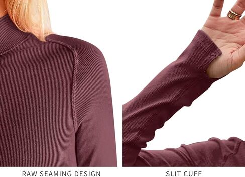 سترة نسائية من Syellowafter ذات ياقة مدورة وأكمام طويلة ومضلعة ومتماسكة وخياطة خام وقمصان غير رسمية in Kuwait