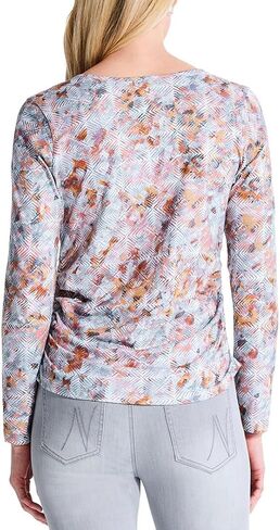 NIC+ZOE Women's Blurred Grid Ls V Nk Ruched Tee in Saudi Arabia