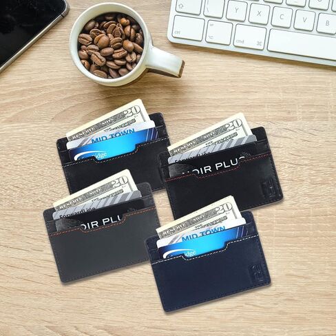 محفظة رفيعة لحمل بطاقات الهوية من F&H - كم بسيط على الوجهين للرجال + جلد محبب أصلي وحجب RFID - تحمل رخصة القيادة في نافذة شفافة، وبطاقات الائتمان والنقود - للجيب الأمامي والخلفي in Kuwait