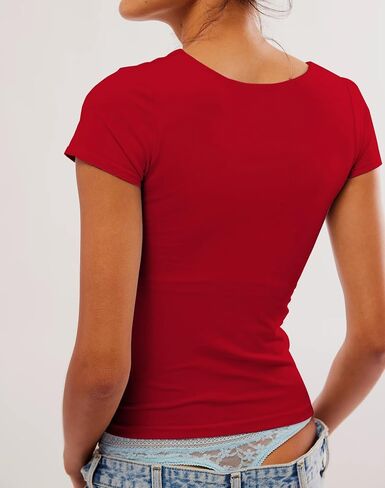 BAIGRAM Women Square Neck Crop Top Short Sleeve T Shirts Slim Fitted Going Out Tops Y2K Cute Summer Basic Tees Trendy in Saudi Arabia