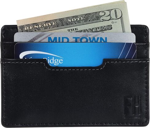 محفظة رفيعة لحمل بطاقات الهوية من F&H - كم بسيط على الوجهين للرجال + جلد محبب أصلي وحجب RFID - تحمل رخصة القيادة في نافذة شفافة، وبطاقات الائتمان والنقود - للجيب الأمامي والخلفي in Kuwait