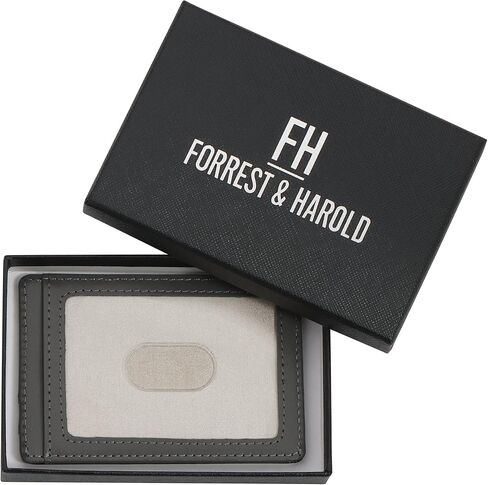 محفظة رفيعة لحمل بطاقات الهوية من F&H - كم بسيط على الوجهين للرجال + جلد محبب أصلي وحجب RFID - تحمل رخصة القيادة في نافذة شفافة، وبطاقات الائتمان والنقود - للجيب الأمامي والخلفي in Kuwait