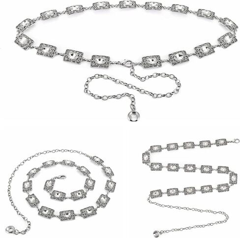 Ayliss النساء حجر الراين سلسلة حزام فستان معدني ربط حزام الموضة البطن كريستال أحزمة الخصر نحيل حزام السرج حزام الخصر in Kuwait