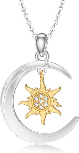 LWXIE Diamond Sun and Moon Necklaces for Women 925 Sterling Silver Sun Pendant Necklace Crescent Necklaces Diamond Jewelry Gifts for Women Girls Wife Girlfriend (0.028 ct t.w) in Saudi Arabia