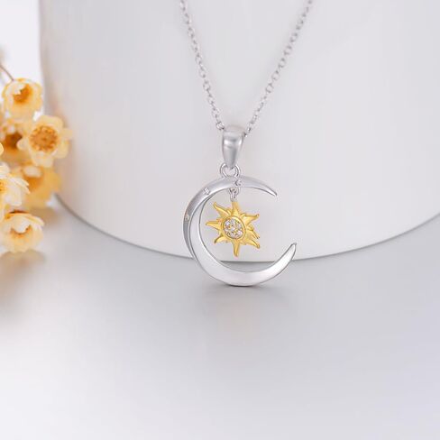 LWXIE Diamond Sun and Moon Necklaces for Women 925 Sterling Silver Sun Pendant Necklace Crescent Necklaces Diamond Jewelry Gifts for Women Girls Wife Girlfriend (0.028 ct t.w) in Saudi Arabia