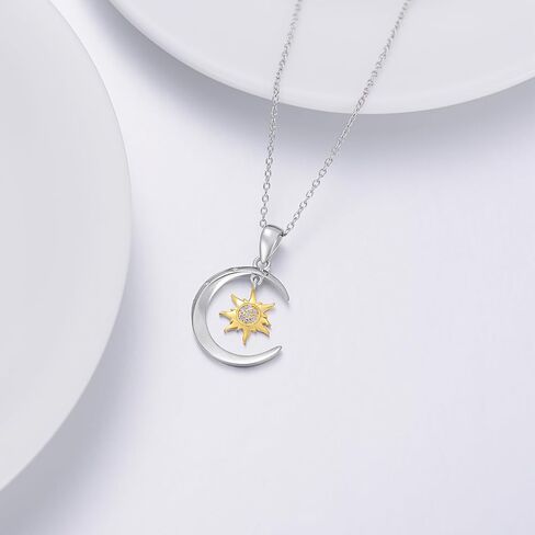 LWXIE Diamond Sun and Moon Necklaces for Women 925 Sterling Silver Sun Pendant Necklace Crescent Necklaces Diamond Jewelry Gifts for Women Girls Wife Girlfriend (0.028 ct t.w) in Saudi Arabia