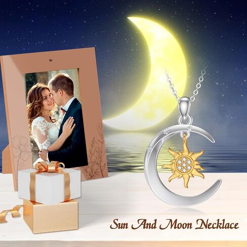 LWXIE Diamond Sun and Moon Necklaces for Women 925 Sterling Silver Sun Pendant Necklace Crescent Necklaces Diamond Jewelry Gifts for Women Girls Wife Girlfriend (0.028 ct t.w) in Saudi Arabia