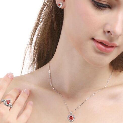 ايه اي كيو بي بي كيو ار اي طقم مجوهرات مكون من عقد واقراط وخاتم على شكل قلب احمر من الفضة الاسترلينية، هدايا عيد ميلاد للنساء والزوجة مع صندوق هدايا، فضي، كريستال, فضة, بلورة in Kuwait